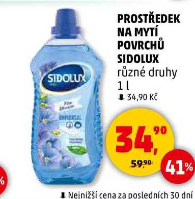 PROSTŘEDEK NA MYTÍ POVRCHŮ SIDOLUX různé druhy, 1 l 