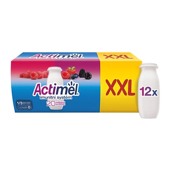 Actimel Probiotický jogurtový nápoj s vitamíny malina-lesní plody 12x100g