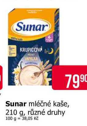 Sunar mléčné kaše, 210 g, různé druhy