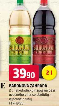 BARONOVA ZAHRADA 2l alkoholický nápoj na bázi ovocného vina se sladidly vybrané druhy