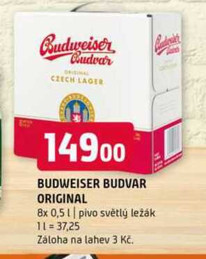 BUDWEISER BUDVAR ORIGINAL 8x 0,5l pivo světlý ležák 