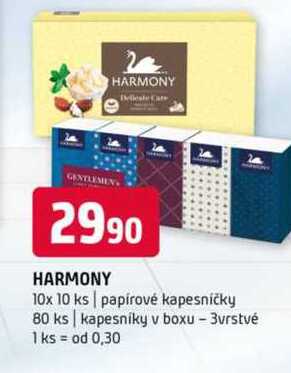 HARMONY 10x 10 ks papírové kapesničky 80 ks kapesníky v boxu 3vrstvé