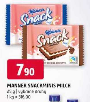 MANNER SNACKMINIS MILCH 25 g vybrané druhy