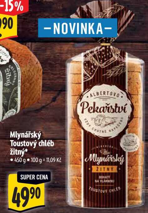  Mlynářský Toustový chléb žitný  450 g 