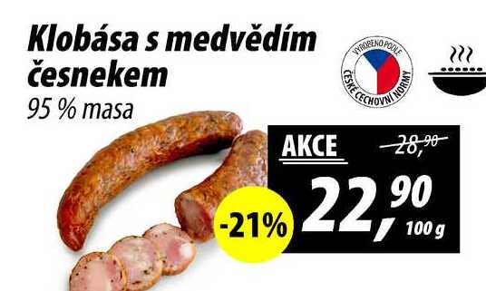 Klobása s medvědím česnekem 95% masa, 100 g