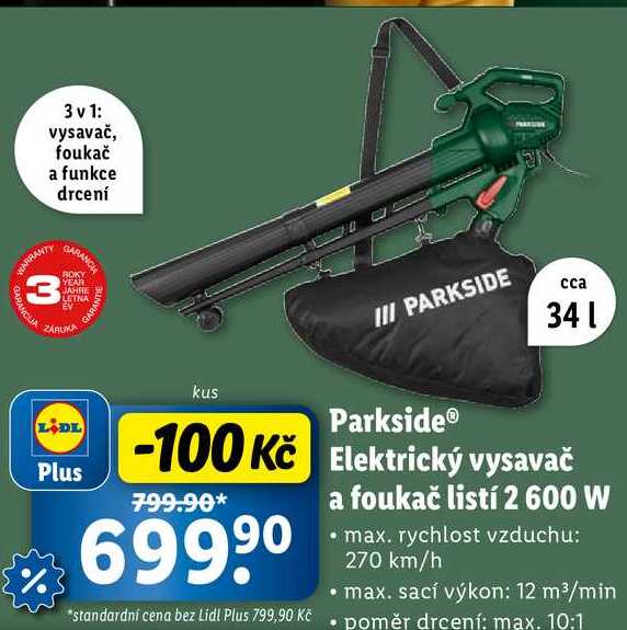 Parkside Elektrický vysavač a foukač listí 2 600 W 