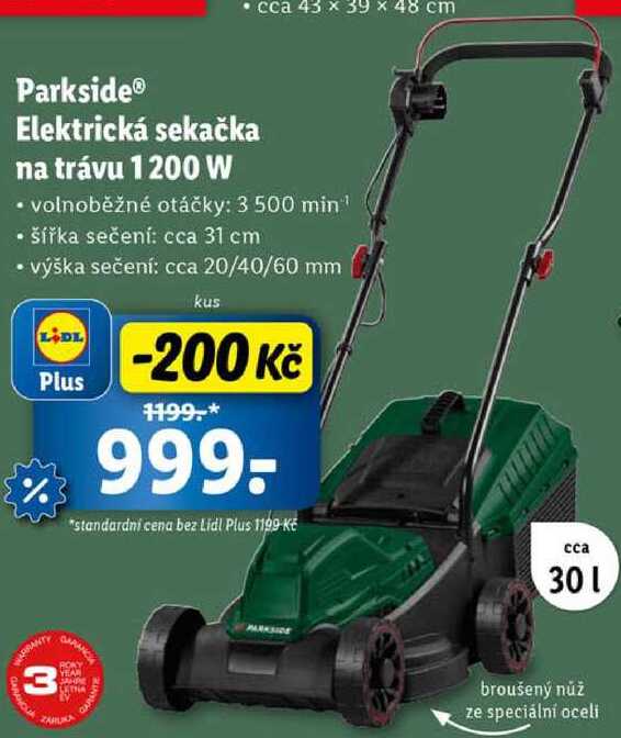Parkside Elektrická sekačka na trávu 1200 W 