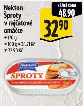Nekton Šproty v rajčatové omáčce, 170 g