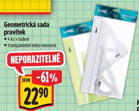 Geometrická sada pravítek, 4 ks  