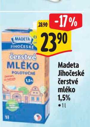 MADETA Jihočeské čerstvé mléko 1,5% 1 l
