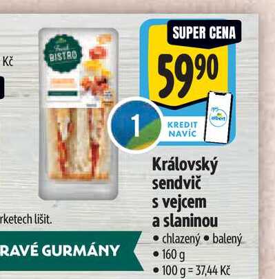  Královský sendvič s vejcem a slaninou  160 g