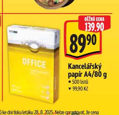  Kancelářský papír A4/80 g  500 listů 
