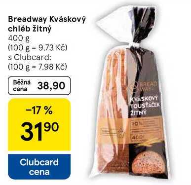Breadway Kváskový chléb žitný, 400 g  