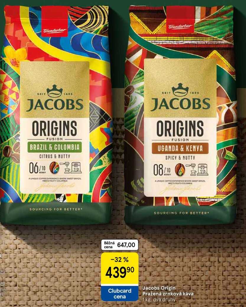 Jacobs Origin Pražená zrnková káva, 1 kg. dva druhy 