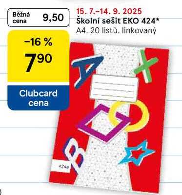 Školní sešit EKO 424, A4, 20 listů, linkovaný 