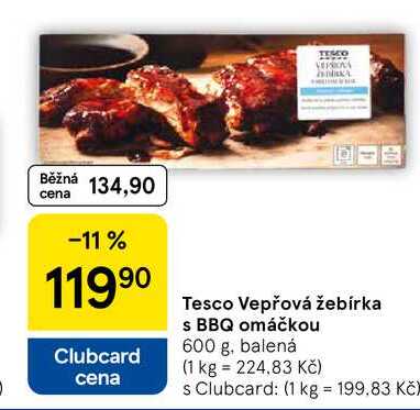 Tesco Vepřová žebírka s BBQ omáčkou, 600 g, balená 