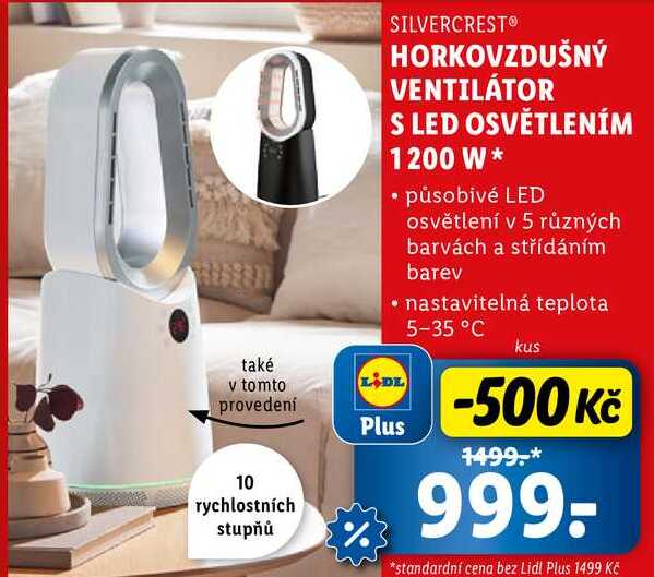 HORKOVZDUŠNÝ VENTILÁTOR S LED OSVĚTLENÍM 1200 W