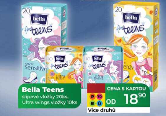 Bella Teens slipové vložky 20ks, Ultra wings vložky 10ks  