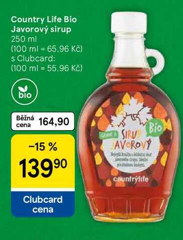 Country Life Bio Javorový sirup, 250 ml 