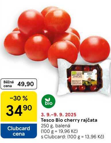 Tesco Bio cherry rajčata, 250 g, balená 