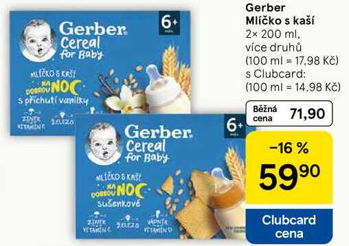 Gerber Mlíčko s kaší, 2x 200 ml