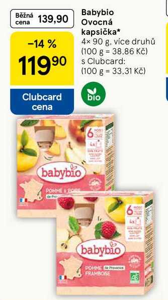 Babybio Ovocná kapsička, 4x 90 g, více druhů 