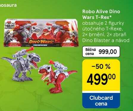 Robo Alive Dino Wars T-Rex, obsahuje 2 figurky útočného T-Rexe. 2x brnění, 2x zbraň Dino Blaster a návod 