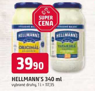 Hellmann's majonéza, tatarská omáčka 340ml, vybrané druhy