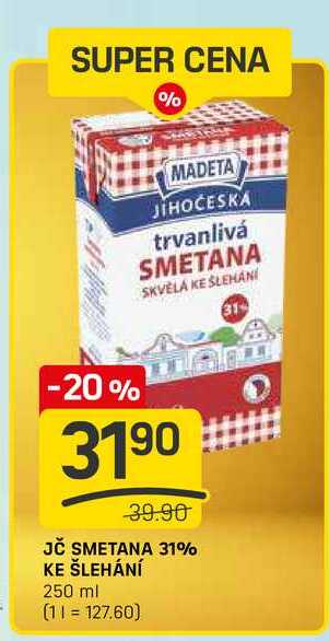 JČ SMETANA 31% KE ŠLEHÁNÍ 250 ml 