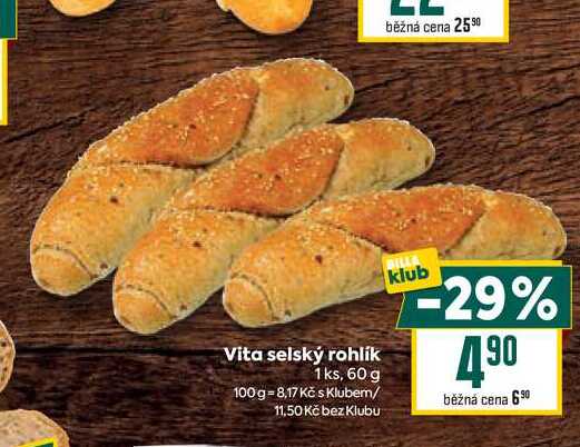 Vita selský rohlík 1 ks, 60 g  