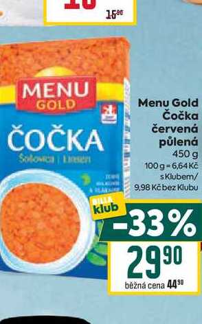 Menu Gold Čočka červená půlená 450 g 