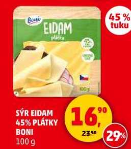 SÝR EIDAM 45% PLÁTKY BONI, 100 g  