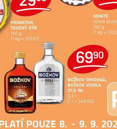 BOŽKOV ORIGINÁL, BOŽKOV VODKA 37,5 % 0,2l