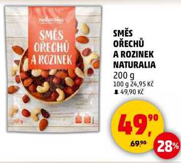 SMĚS OŘECHŮ A ROZINEK NATURALIA, 200 g 