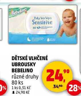 DĚTSKÉ VLHČENÉ UBROUSKY BEBELINO různé druhy, 80 ks 