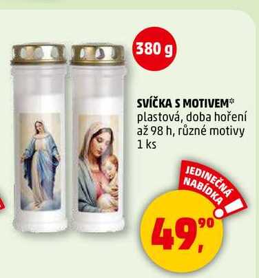 SVÍČKA S MOTIVEM plastová, doba hoření až 98 h, různé motivy, 1 ks  