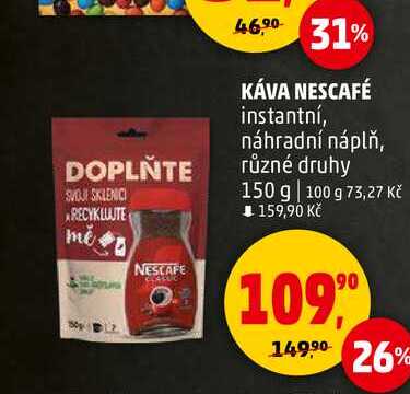 KÁVA NESCAFÉ instantní, náhradní náplň, různé druhy, 150 g 
