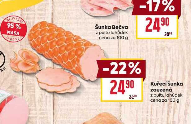 Kuřecí šunka zauzená z pultu lahůdek cena za 100 g 