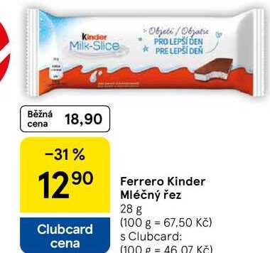Ferrero Kinder Mléčný řez, 28 g 