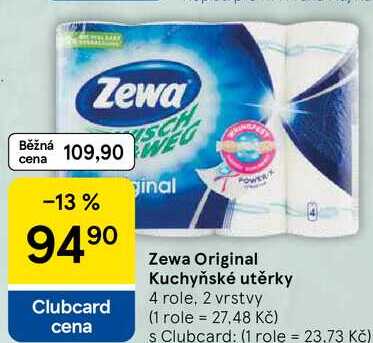 Zewa Original Kuchyňské utěrky, 4 role, 2 vrstvy  