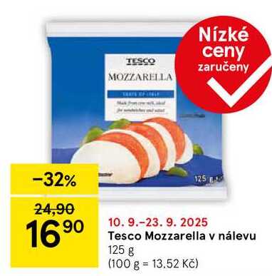 Tesco Mozzarella v nálevu, 125 g 