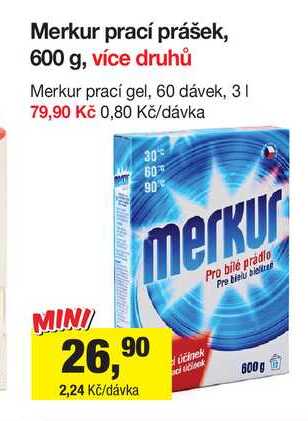 Merkur prací prášek, 600 g, více druhů