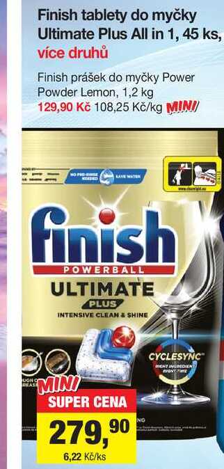 Finish prášek do myčky Power Powder Lemon, 1,2 kg 
