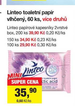 Linteo toaletní papír vlhčený, 60 ks, více druhů