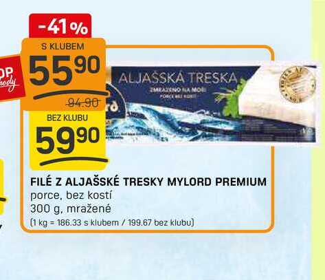 FILÉ Z ALJAŠSKÉ TRESKY MYLORD PREMIUM porce, bez kostí 300 g, mražené 