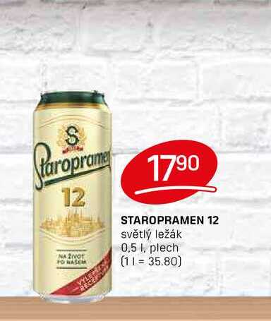 STAROPRAMEN 12 světlý ležák 0,5 1, plech