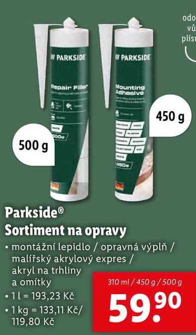 Parkside Sortiment na opravy, 310 ml/450 g/500 g