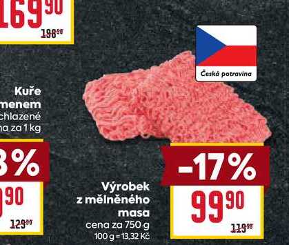 Výrobek z mělněného masa cena za 750 g 
