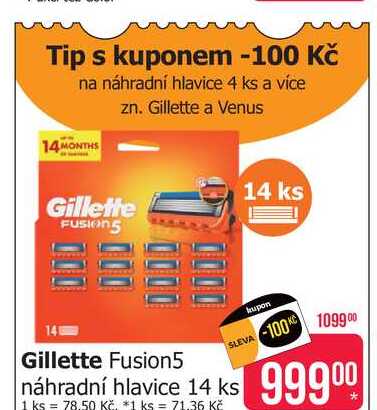 Gillette Fusion5 náhradní hlavice 14 ks 