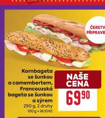 Kornbageta se šunkou a camembertem, Francouzská bageta se šunkou a sýrem 290 g